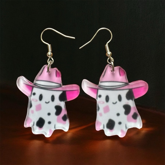 4/$20 - Halloween Cowboy Ghost Spooky Acrylic Dangle Earrings! - Picture 1 of 1